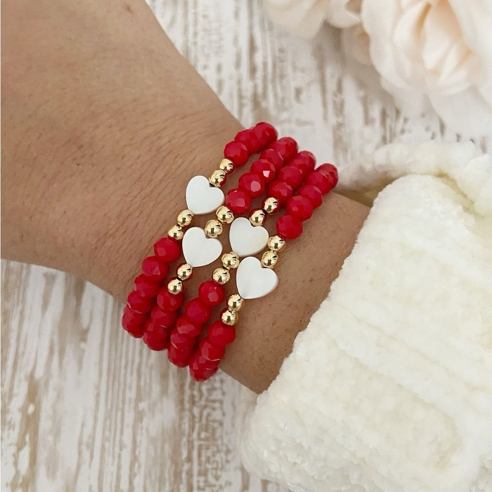 Red and Gold Heart Beaded Bracelet Set